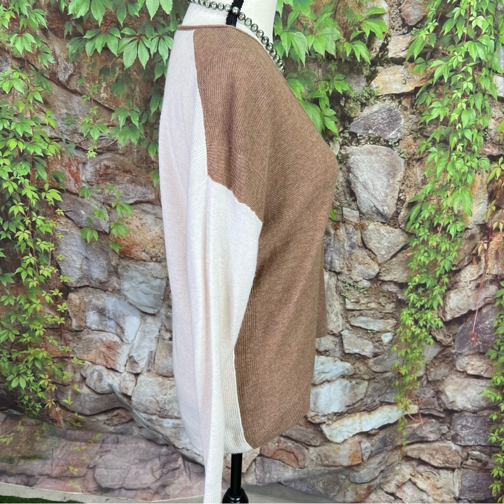 MADEWELL Oversized Colorblock Cream and Tan Merino Kimball Pullover Sweater, XS - Picture 11 of 13